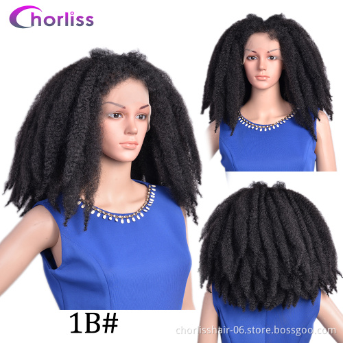 Cheap 14 Inch Synthetic Fiber Marley Braid Afro Kinky Curly Caterpillar Explosion Head Wig lace Frontal Wig For Black Women